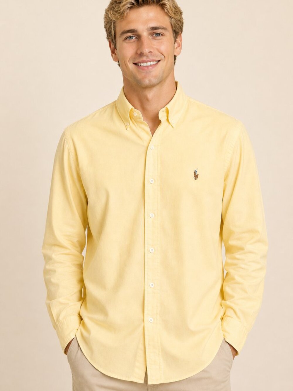 Ralph Lauren Logo Yellow Classic Fit Oxford Cotton Button Down Shirt Men’s XXL